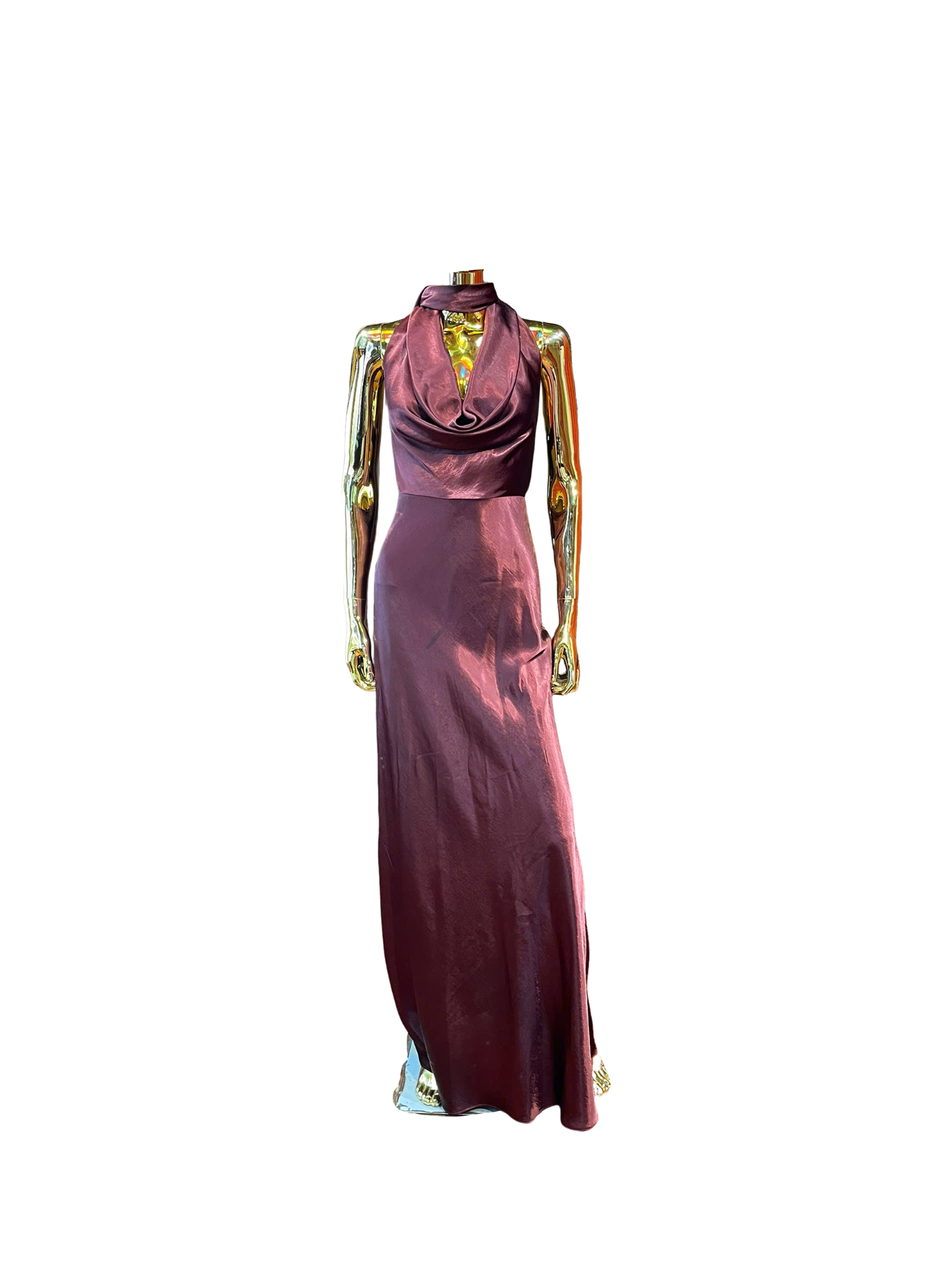 cowl neck burgundy dress