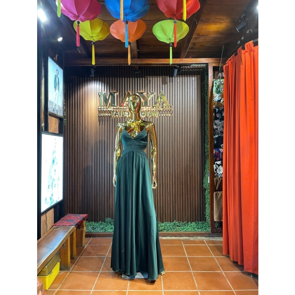 Emerald V-Neck A-Line Gown