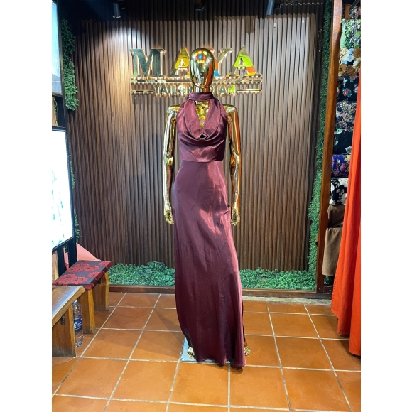 cowl neck burgundy dress