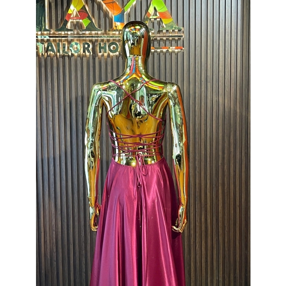 luxury two-piece red silk dress