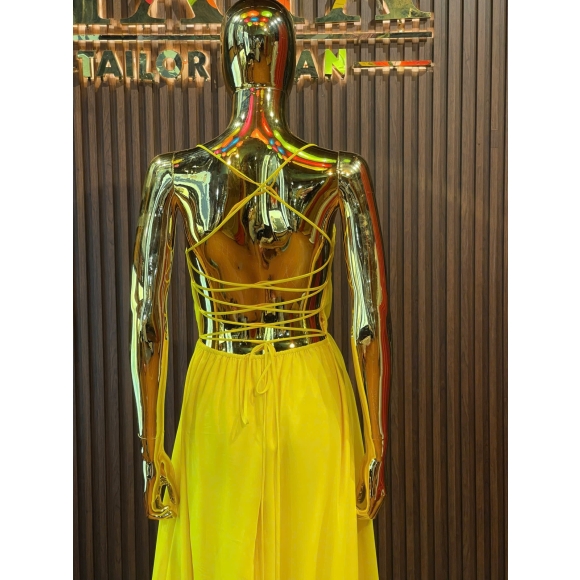 two-piece luxury yellow silk dress